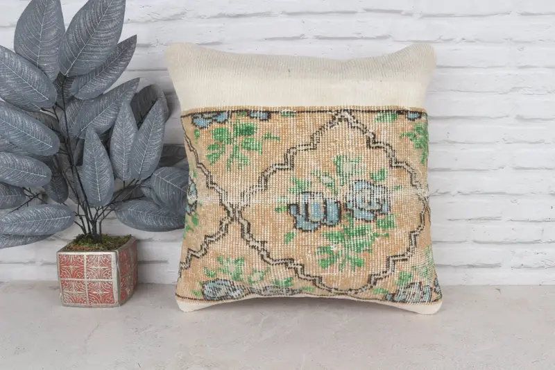 20x20 Green Pillow Cover, Cushion Cover, Handmade Kilim Cushion, Pet Pillow Case, Pillow for Sofa, Interior Designer Pillow - 1