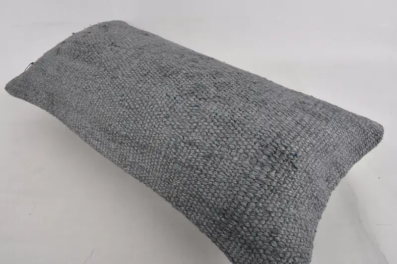 Handmade Rug Seat Pillow Case, 12x24 Gray Cushion, Kilim Pillow, Vintage Kilim Pillow, Cushion, Turkish Pillow, Couch Cushion Case - 6