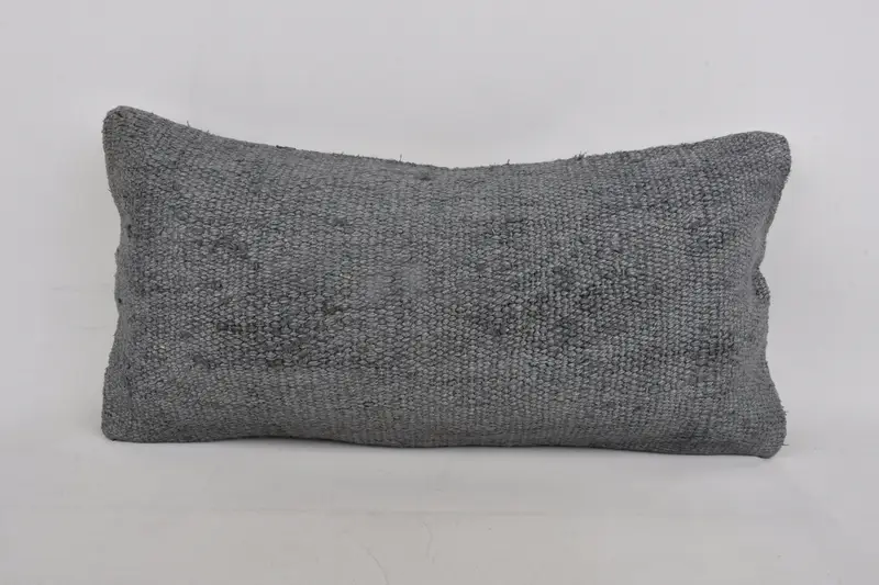 Handmade Rug Seat Pillow Case, 12x24 Gray Cushion, Kilim Pillow, Vintage Kilim Pillow, Cushion, Turkish Pillow, Couch Cushion Case - 1