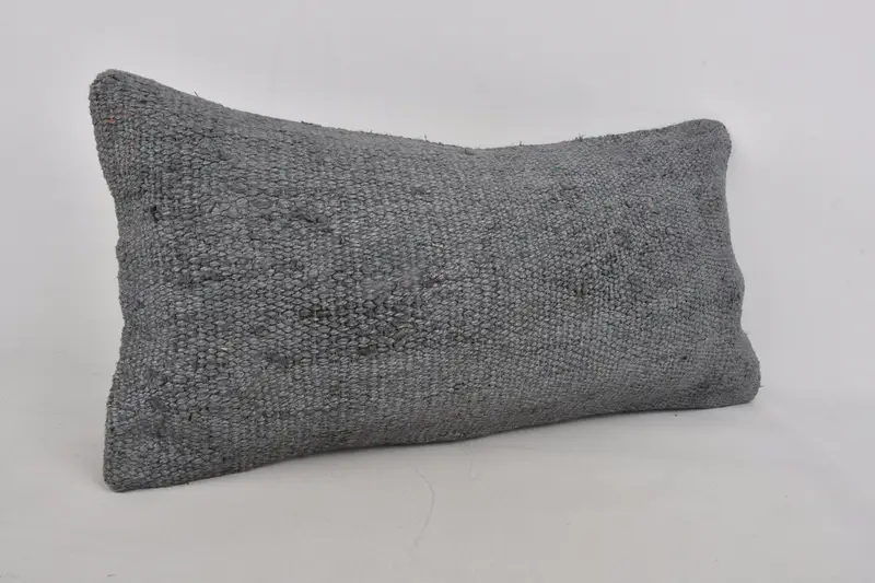 Handmade Rug Seat Pillow Case, 12x24 Gray Cushion, Kilim Pillow, Vintage Kilim Pillow, Cushion, Turkish Pillow, Couch Cushion Case - 3