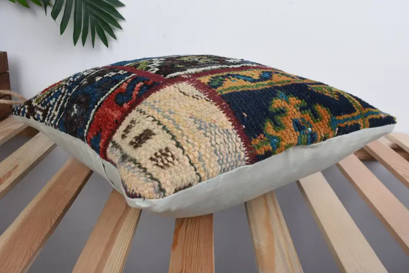 Bolster Throw Pillow Cover, 16x16 Blue Cushion, Cushion Case, Vintage Kilim Pillow, Outdoor Pillow Sham, Vintage Pillow, Ethnical Kilim Rug Pillow - 6