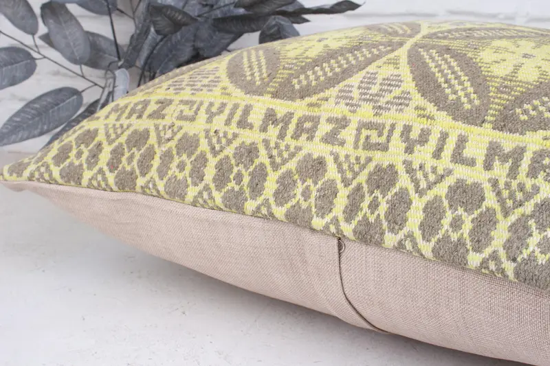 Couch Cushion Cover, Cushion, Handmade Kilim Cushion, 24x24 Yellow Cushion Case, Vintage Kilim Throw Pillow, Home Decor Pillow - 7