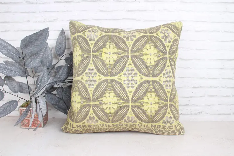 Couch Cushion Cover, Cushion, Handmade Kilim Cushion, 24x24 Yellow Cushion Case, Vintage Kilim Throw Pillow, Home Decor Pillow - 1