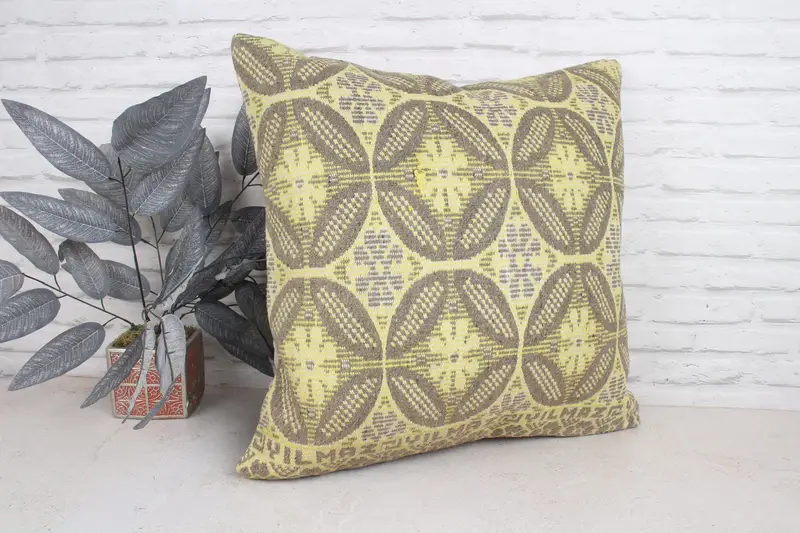 Couch Cushion Cover, Cushion, Handmade Kilim Cushion, 24x24 Yellow Cushion Case, Vintage Kilim Throw Pillow, Home Decor Pillow - 3