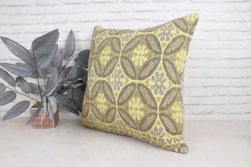 Couch Cushion Cover, Cushion, Handmade Kilim Cushion, 24x24 Yellow Cushion Case, Vintage Kilim Throw Pillow, Home Decor Pillow - 4