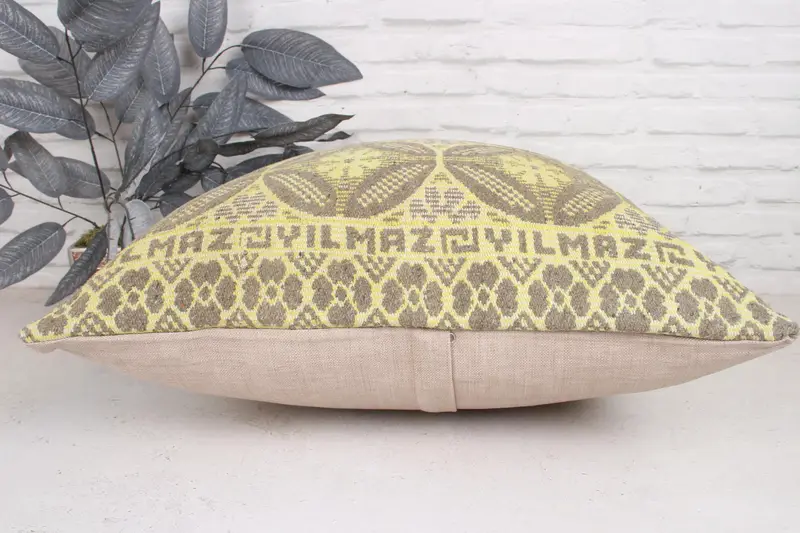 Couch Cushion Cover, Cushion, Handmade Kilim Cushion, 24x24 Yellow Cushion Case, Vintage Kilim Throw Pillow, Home Decor Pillow - 5