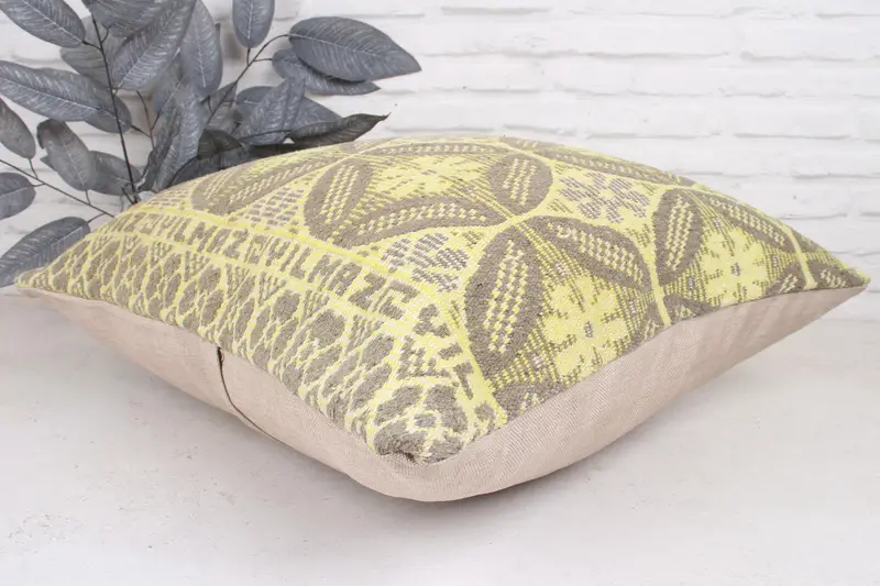 Couch Cushion Cover, Cushion, Handmade Kilim Cushion, 24x24 Yellow Cushion Case, Vintage Kilim Throw Pillow, Home Decor Pillow - 6
