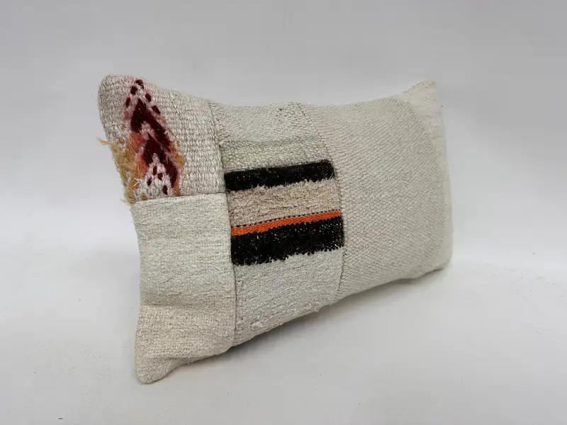 Bed Pillow, Interior Designer Pillow, Bohemian Cushion Pillow, 12x20 White Cushion Cover, Antique Pillows, Pillow Sham, Ethnical Kilim Rug Pillow - 3
