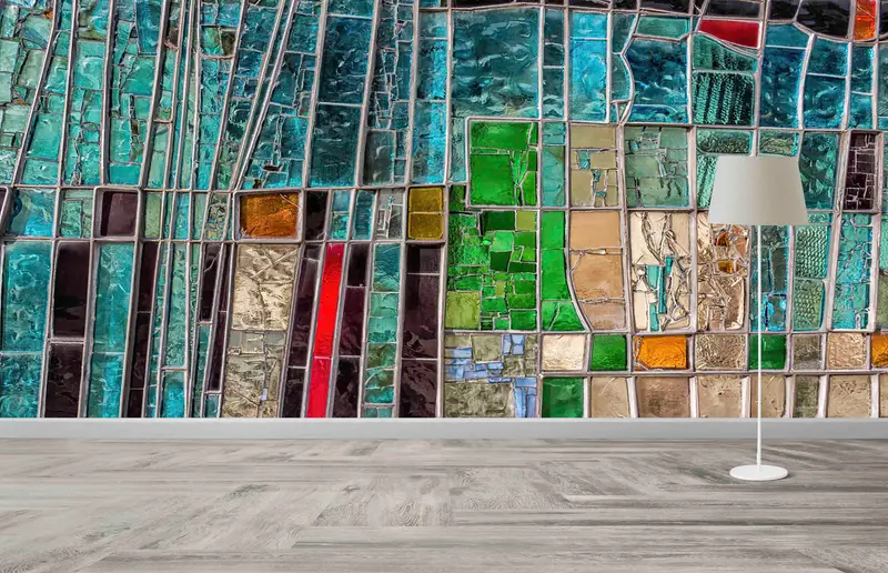 Zeitgenössische, farbenfrohe, mit Glas bedruckte Tapete: Elegante Inneneinrichtung