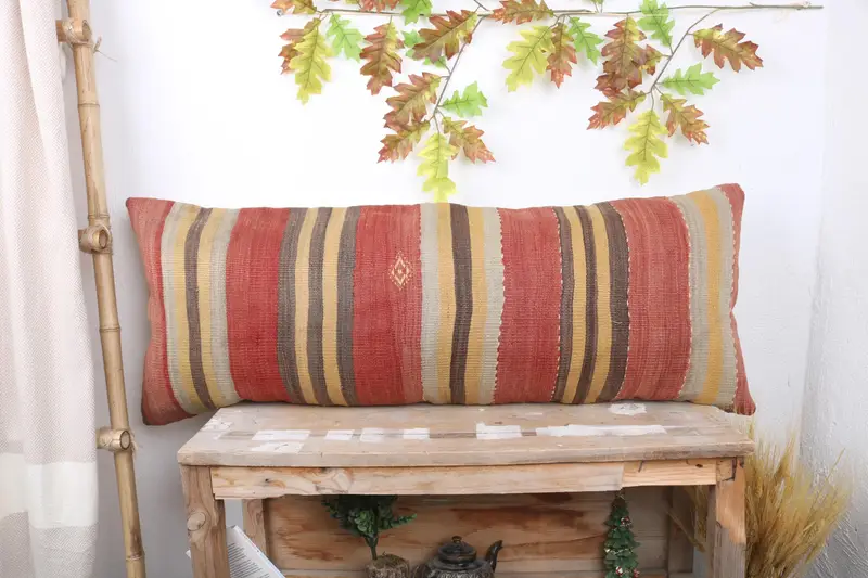 16x43 Red Pillow Case, Kilim Cushion Sham, Cushion Case, Office Chair Pillow Sham, Ethnical Kilim Rug Pillow, Interior Designer Pillow - 1
