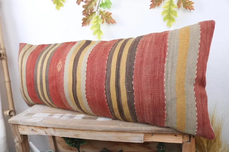 16x43 Red Pillow Case, Kilim Cushion Sham, Cushion Case, Office Chair Pillow Sham, Ethnical Kilim Rug Pillow, Interior Designer Pillow - 4