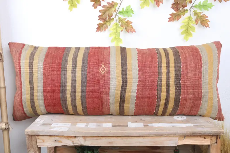 16x43 Red Pillow Case, Kilim Cushion Sham, Cushion Case, Office Chair Pillow Sham, Ethnical Kilim Rug Pillow, Interior Designer Pillow - 2