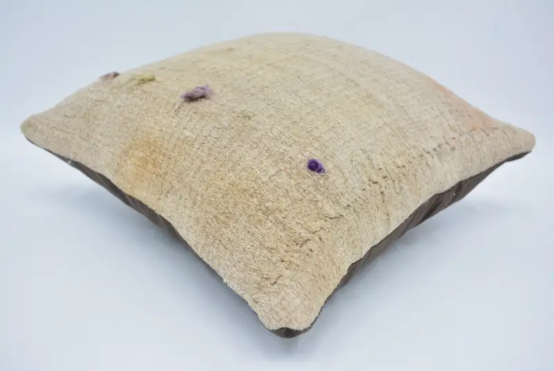 Turkish Bench Pillow Case, 16x16 Beige Cushion Cover, Home Decor Pillow, Vintage Kilim Pillow, Kilim Pillow, Pillow Cover - 6