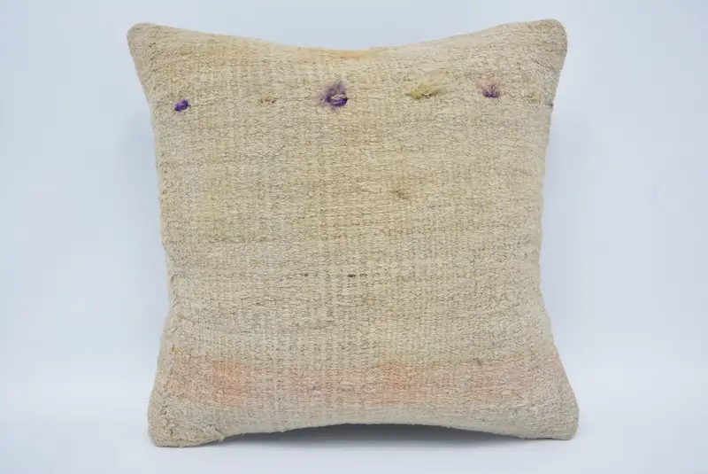 Turkish Bench Pillow Case, 16x16 Beige Cushion Cover, Home Decor Pillow, Vintage Kilim Pillow, Kilim Pillow, Pillow Cover - 1
