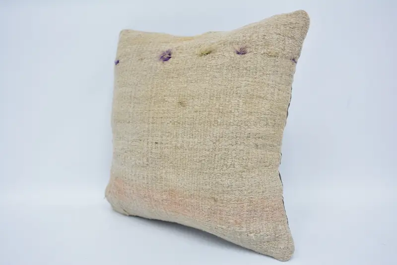 Turkish Bench Pillow Case, 16x16 Beige Cushion Cover, Home Decor Pillow, Vintage Kilim Pillow, Kilim Pillow, Pillow Cover - 4