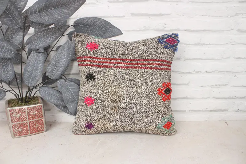 Natural Cushion Case, Living Room Throw Cushion Cover, Pillow for Couch, Handmade Kilim Cushion, 14x14 Brown Pillow, Kilim Pillow Cover, Pillow Case - 1