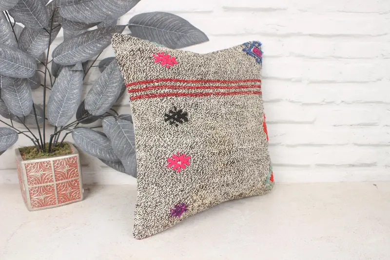 Natural Cushion Case, Living Room Throw Cushion Cover, Pillow for Couch, Handmade Kilim Cushion, 14x14 Brown Pillow, Kilim Pillow Cover, Pillow Case - 3