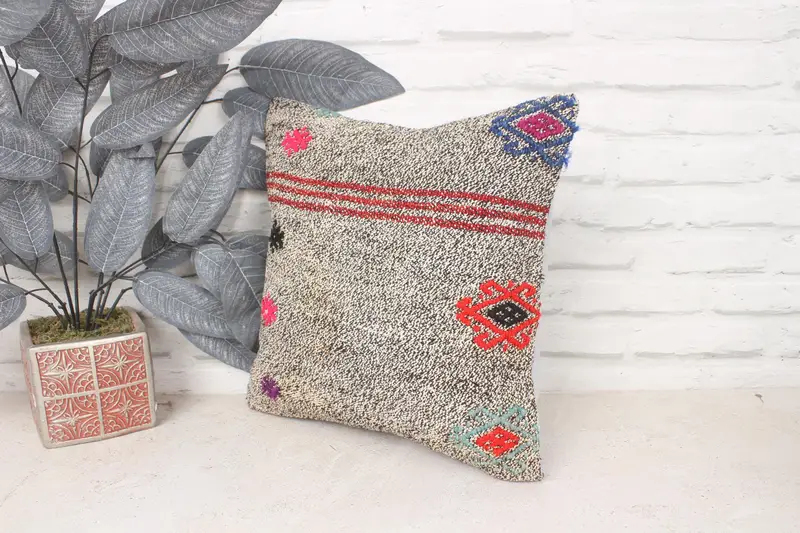 Natural Cushion Case, Living Room Throw Cushion Cover, Pillow for Couch, Handmade Kilim Cushion, 14x14 Brown Pillow, Kilim Pillow Cover, Pillow Case - 4