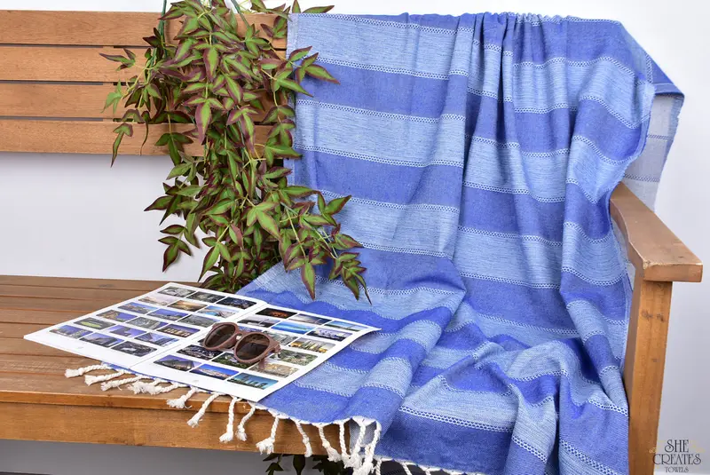 Monograma de toalla de playa, toalla de decoración del hogar, regalos de despedida de soltera, toalla orgánica, toalla a rayas de algodón 68x36, toalla bordada, toallas de monograma - 3