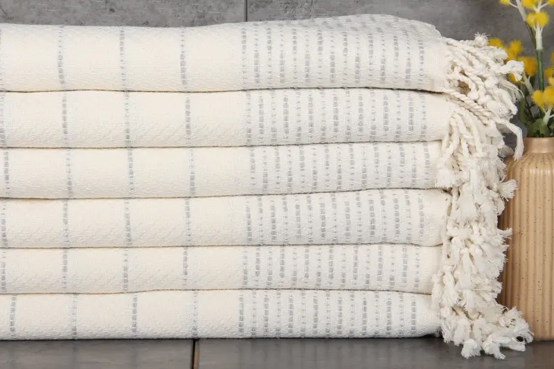 Personalized Turkish Towel Light Gray Striped 38x71 Inches