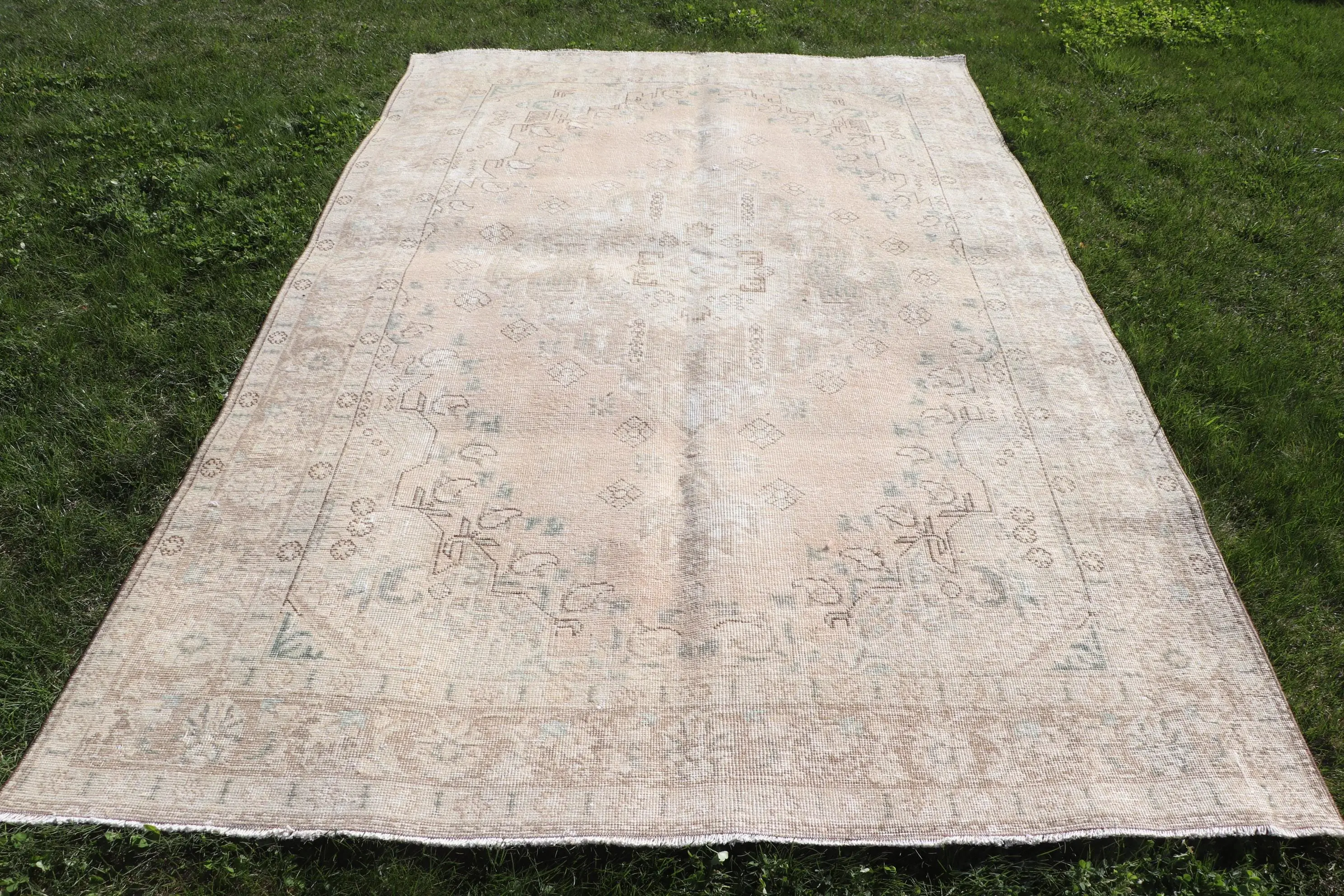 6,1x10 ft Teppich, türkischer Vintage Teppich, braun blau karierter Teppich - 1
