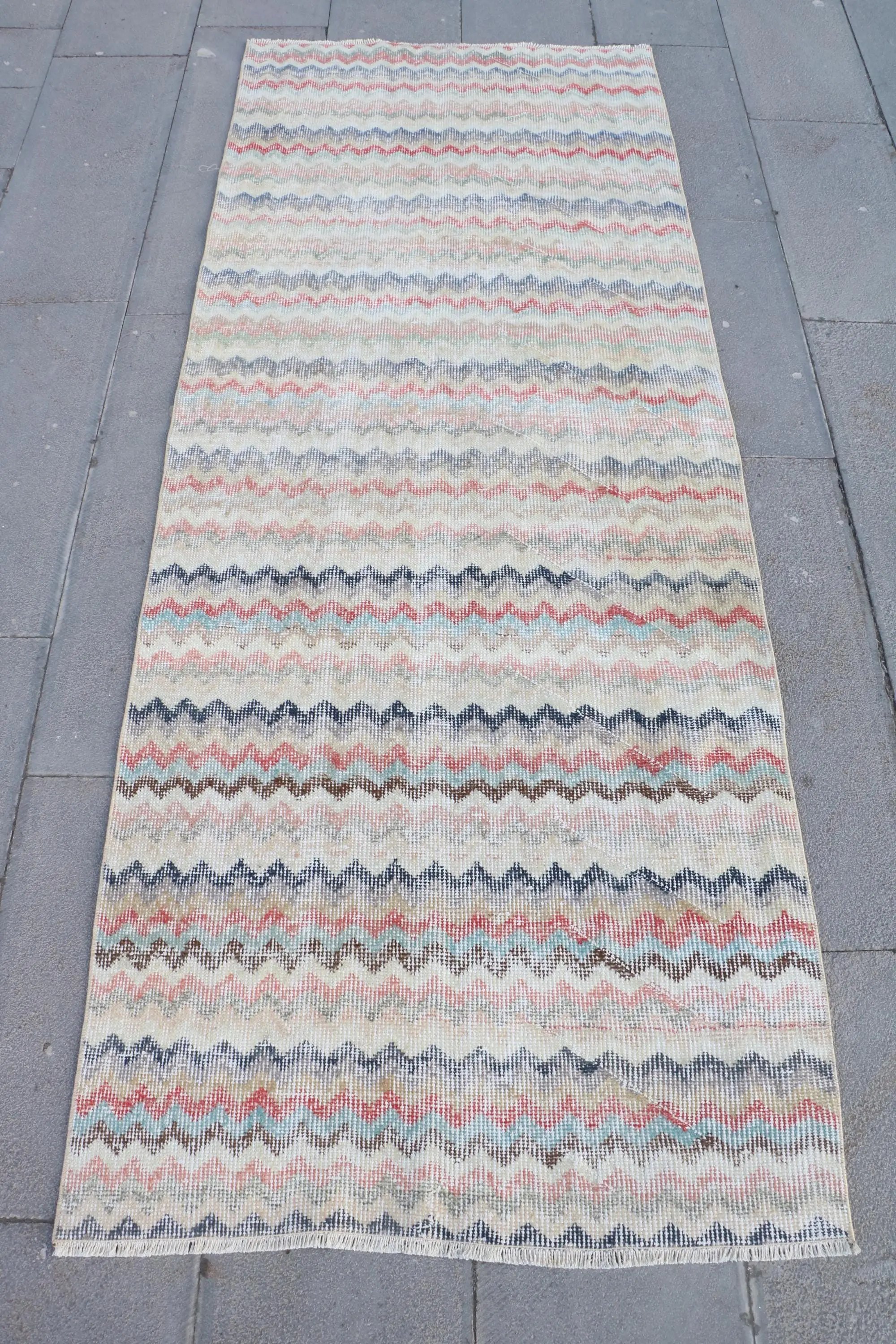 Halı, 3x7,7 ft Vintage Halı, Mavi Yün Halı - 1