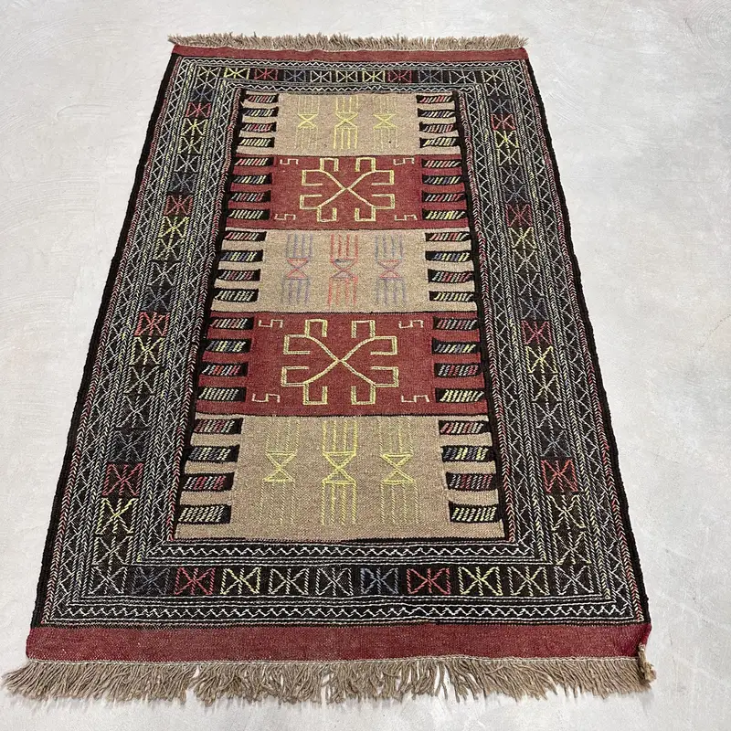 Alfombra Marroquí Marrón 1,1x1,8m con Detalles Morados