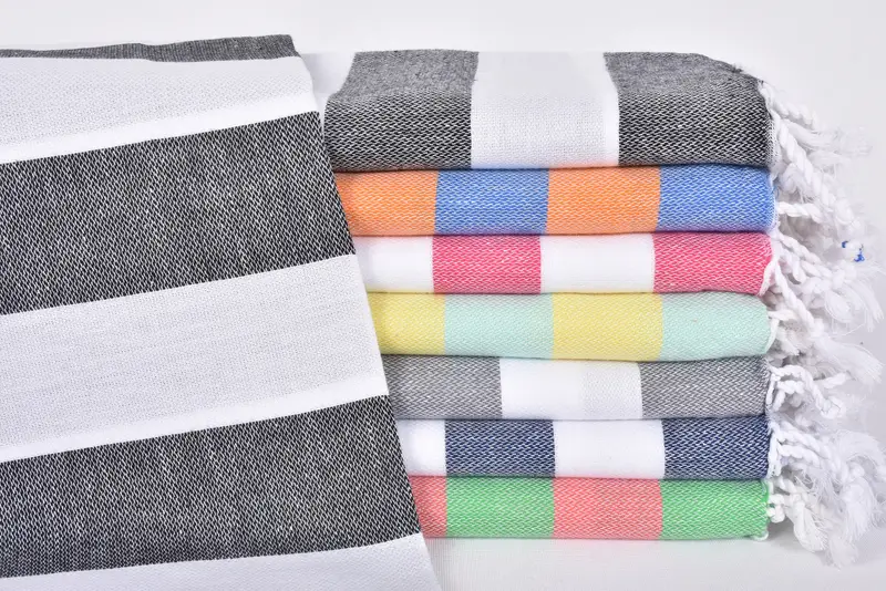 Custom Beach Towel Gray Striped Organic Cotton, 70x40 Inches