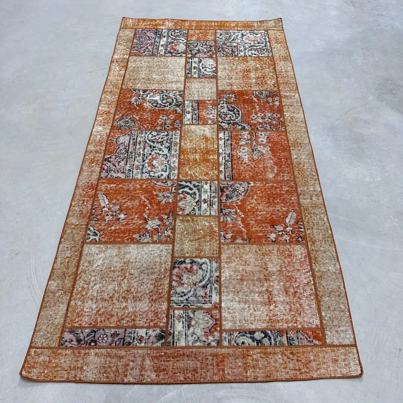 鮮やかなオレンジ色のモロッコ風ラグ、3.6x7.6フィートのエレガントな装飾