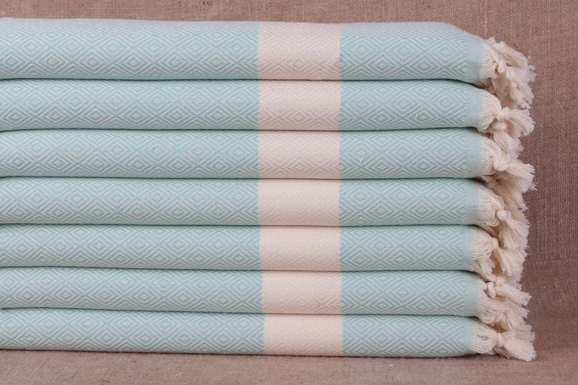 Turkish Hand Towel Embroidered Diamond, Beige, Organic Cotton, 20x36 Inches - 1