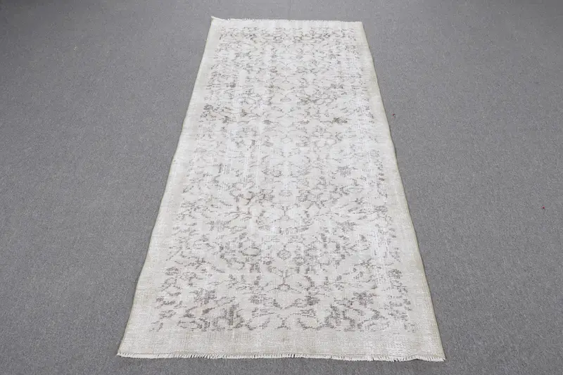 Türk Halısı, 3.1x6.8 ft Vintage Halı, Beyaz Kahverengi Patchwork Yün Halı - 1