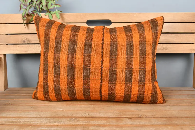 Pillow Case, Gift Pillow, 20x28 Brown Pillow Sham, Pillow for Couch, Oriental Pillow Cover, Vintage Kilim Throw Pillow - 6