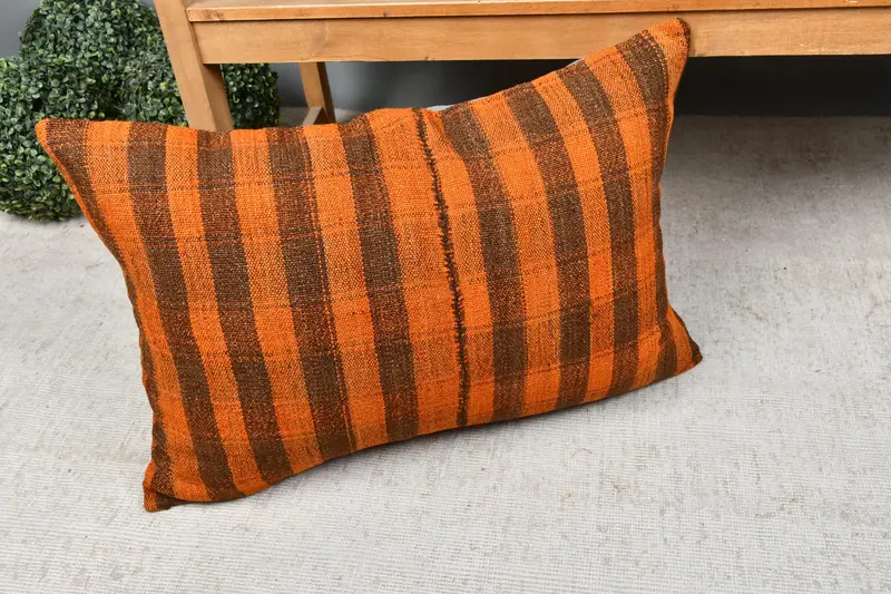 Pillow Case, Gift Pillow, 20x28 Brown Pillow Sham, Pillow for Couch, Oriental Pillow Cover, Vintage Kilim Throw Pillow - 7