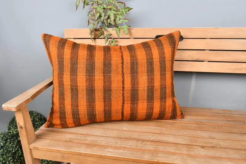 Pillow Case, Gift Pillow, 20x28 Brown Pillow Sham, Pillow for Couch, Oriental Pillow Cover, Vintage Kilim Throw Pillow - 1