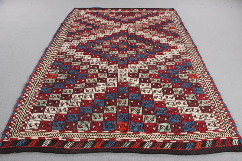 Kırmızı ve Bej 5,7x8,5 ft Halı, Zarif Bitki ve Ağaç Tasarımı