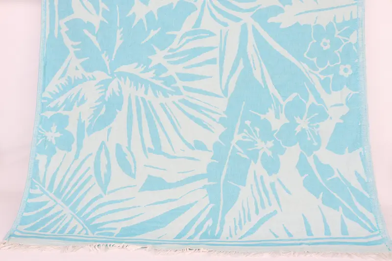 Summer Gift Floral Patterned Towel Turquoise Cotton 40x71 Inches