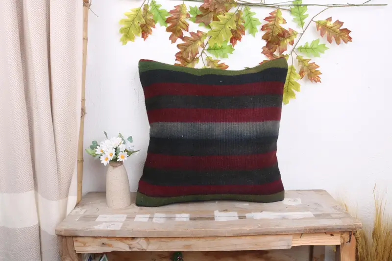 Handmade Kilim Cushion, 18x18 Red Cushion, Home Decor Pillow, Toss Cushion Case, Turkish Bench Pillow Case, Vintage Pillow, Cushion Cover - 1