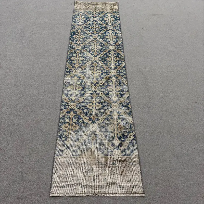 Mavi Soyut Halı, 1,9x7,7 ft Zarif Ev Dekoru