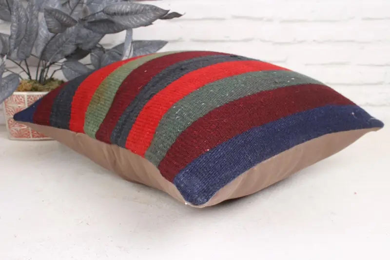 Vintage Kilim Pillow, Sustainable Pillow, 18x18 Red Cushion, Ethnic Cushion, Kilim Cushion Sham, Boho Pillow Sham Cover, Pillow Case - 6