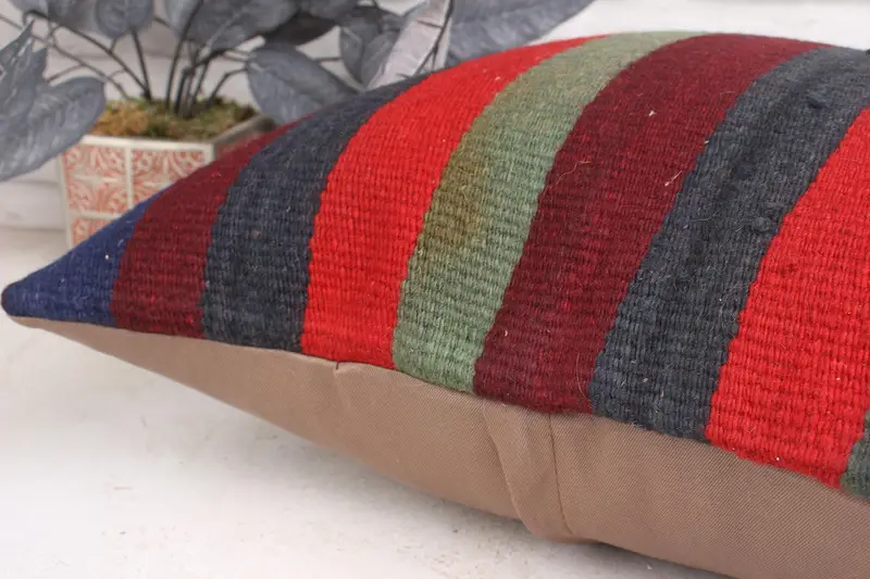Vintage Kilim Pillow, Sustainable Pillow, 18x18 Red Cushion, Ethnic Cushion, Kilim Cushion Sham, Boho Pillow Sham Cover, Pillow Case - 7