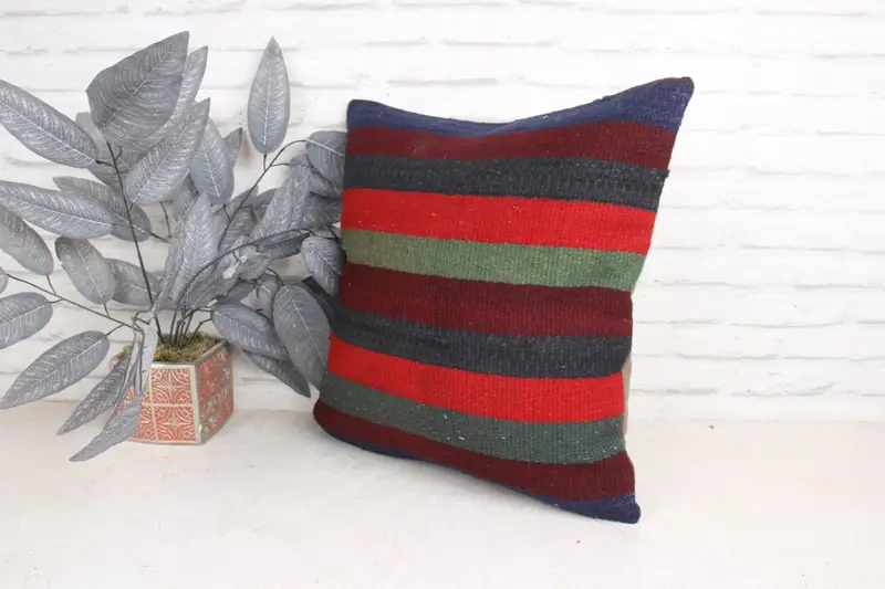 Vintage Kilim Pillow, Sustainable Pillow, 18x18 Red Cushion, Ethnic Cushion, Kilim Cushion Sham, Boho Pillow Sham Cover, Pillow Case - 5