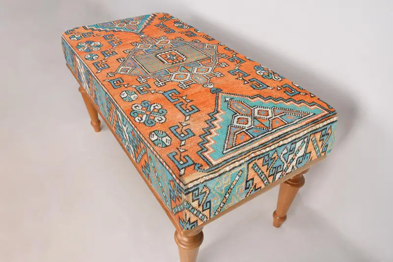 モジュール式オレンジ&ブロンズキリム風オットマンセット、ソファセット