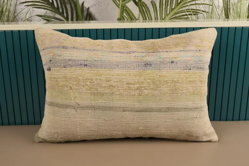 Green Turkish Antique Pillow Sham, 16x24 inch Birthday Gift Striped Cushion - 1