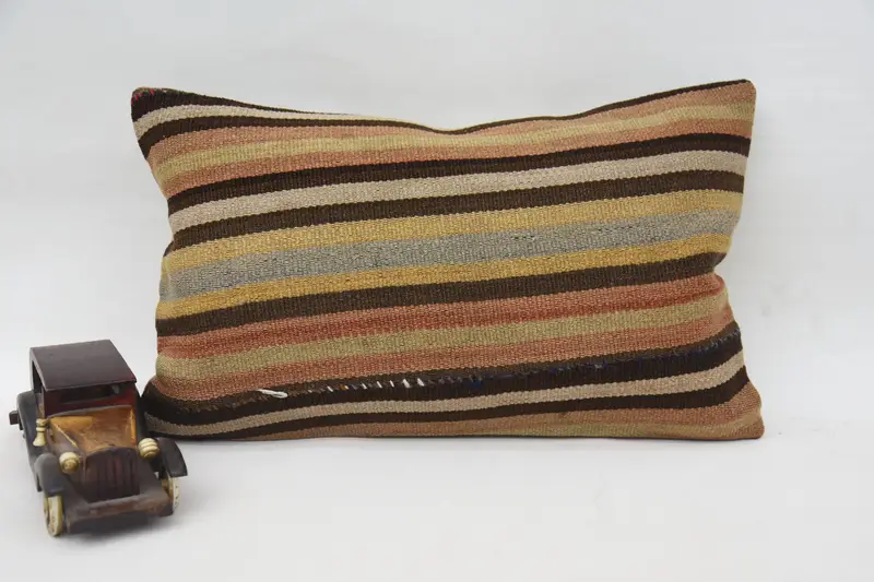 Vintage Moroccan Pillow Cover, 12x20 inch Striped Brown Pillow Sham - 1