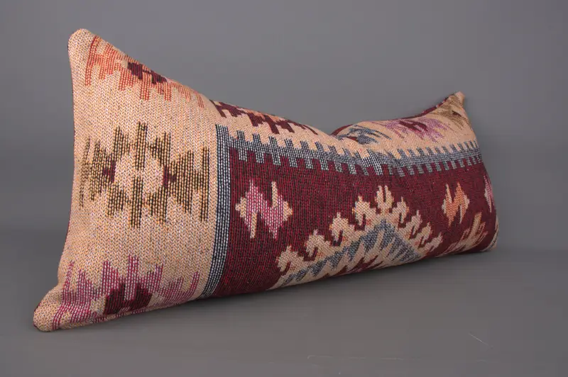 Throw Kilim Pillow, Boho Pillow, Pillow, Turkish Rugs Pillow Case, Turkish Pillow, 16x36 Red Cushion - 2