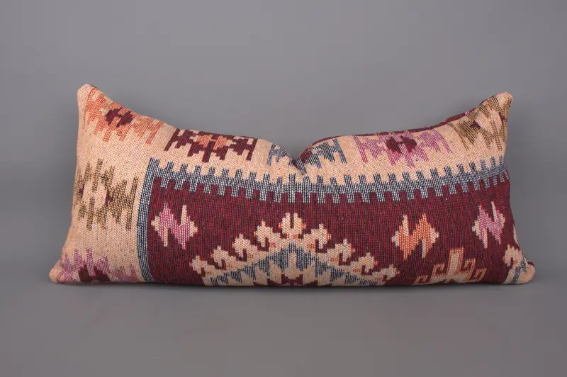 Throw Kilim Pillow, Boho Pillow, Pillow, Turkish Rugs Pillow Case, Turkish Pillow, 16x36 Red Cushion - 1