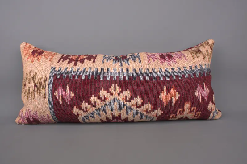 Throw Kilim Pillow, Boho Pillow, Pillow, Turkish Rugs Pillow Case, Turkish Pillow, 16x36 Red Cushion - 4
