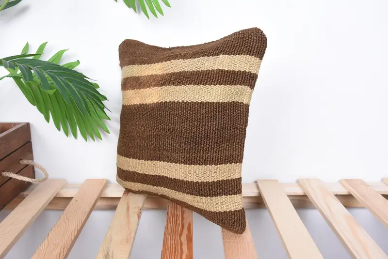 Authentic Cushion Cover, Throw Kilim Pillow, Kilim Cushion Sham, Pillow for Couch, Cushion, Handwoven Pillow Cover Pillow, 12x12 Brown Pillow - 5