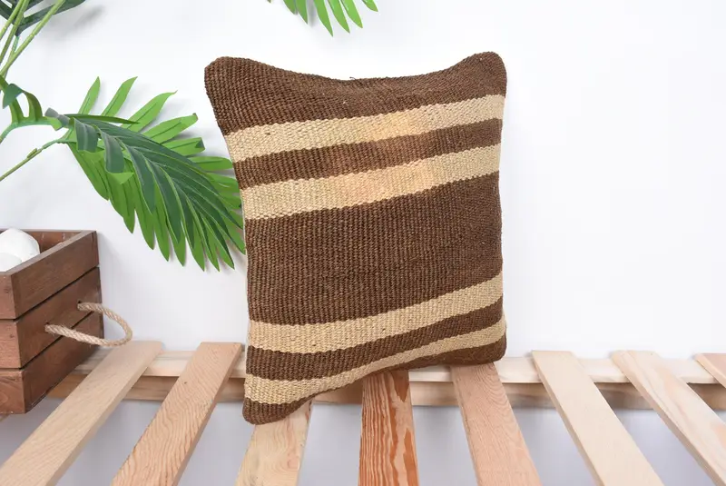 Authentic Cushion Cover, Throw Kilim Pillow, Kilim Cushion Sham, Pillow for Couch, Cushion, Handwoven Pillow Cover Pillow, 12x12 Brown Pillow - 4