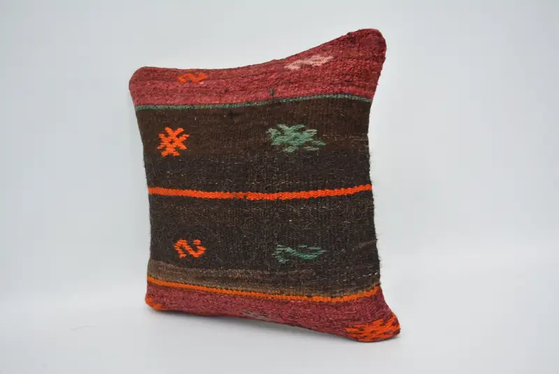 Turkish Kilim Pillow, 16x16 Brown Cushion, Pillow Sham, Ikat Pillow Sham, Ethnic Pillow, Kilim Cushion Sham, Ethnical Kilim Rug Pillow - 4